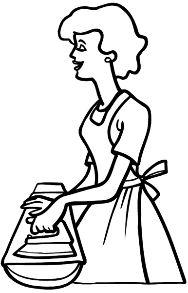 Lady in apron at ironing board vinyl sticker. Customize on line. Hobbies 062-0101
